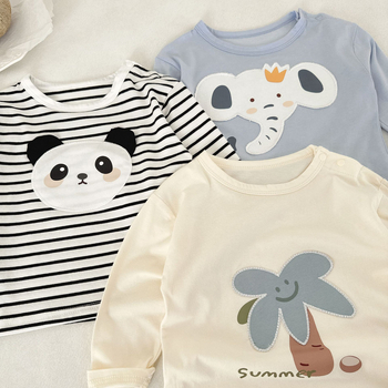 Dječja unisex pamuk majica s dugim rukavima, crtani print, okrugli izrez, prozračna tkanina, za uzrast 1–3 godine