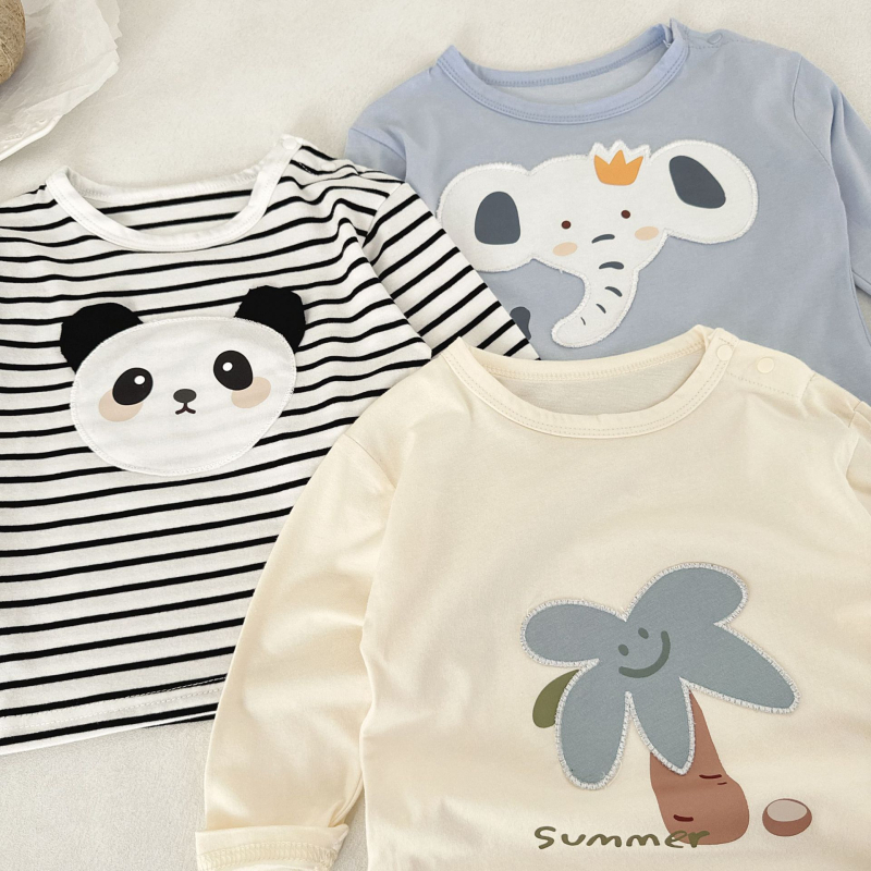 Dječja unisex pamuk majica s dugim rukavima, crtani print, okrugli izrez, prozračna tkanina, za uzrast 1–3 godine