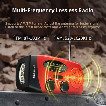 Avarinis saulės radijas su rankiniu dinamomu ir LED lemputėmis — saulės įkrovimas + rankinis generatorius, Modelis V211