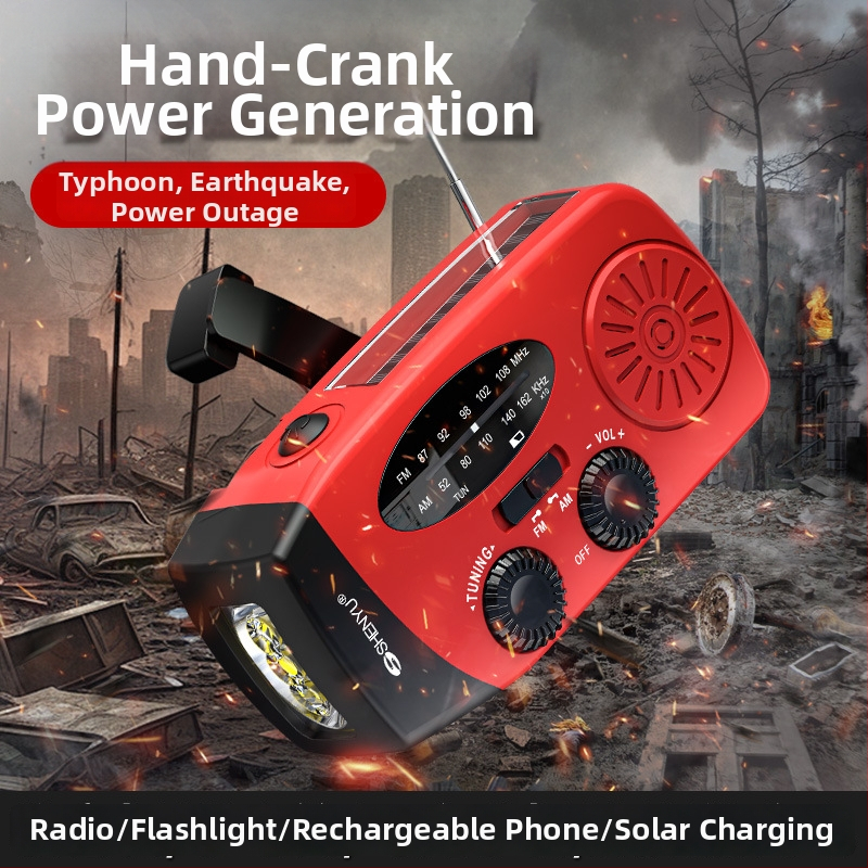 Avarinis saulės radijas su rankiniu dinamomu ir LED lemputėmis — saulės įkrovimas + rankinis generatorius, Modelis V211