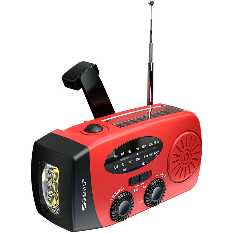 Avarinis saulės radijas su rankiniu dinamomu ir LED lemputėmis — saulės įkrovimas + rankinis generatorius, Modelis V211