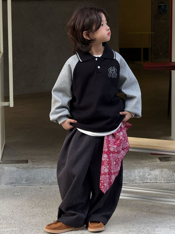 Gyerekeknek szóló hoodie, koreai stílus, fleece belső, 60% pamut, poliészter bélés