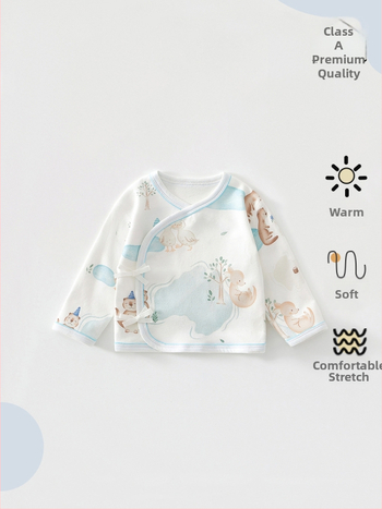 Naujagimio pusės nugaros dizaino medvilninis topas, 100% medvilnė, apvali kakla, pavasaris–ruduo, 0–12 mėnesių