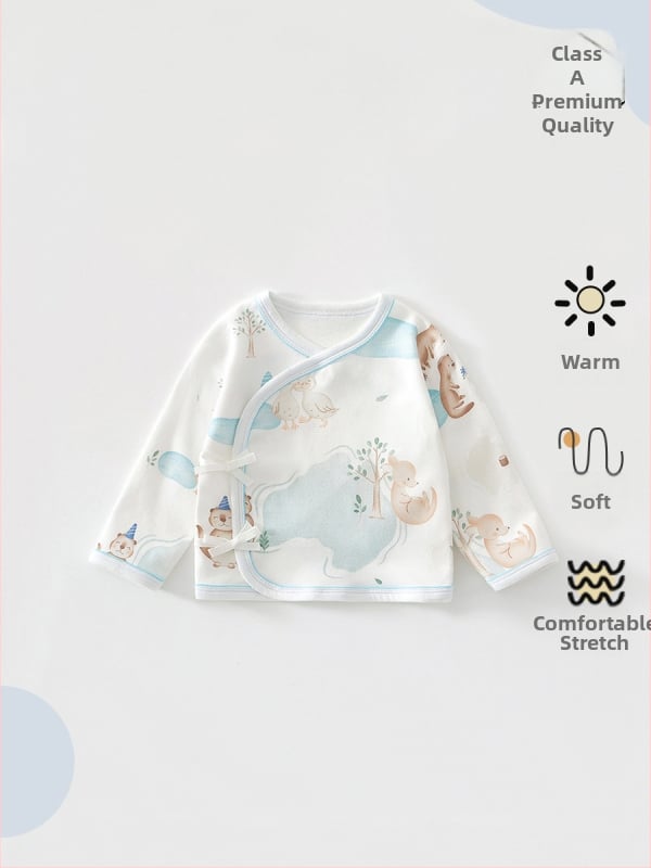 Naujagimio pusės nugaros dizaino medvilninis topas, 100% medvilnė, apvali kakla, pavasaris–ruduo, 0–12 mėnesių