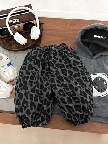 Dječje hlače s leopard uzorkom, podstavljene fleeceom, tople za gležnjeve, unisex
