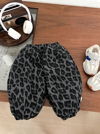 Dječje hlače s leopard uzorkom, podstavljene fleeceom, tople za gležnjeve, unisex