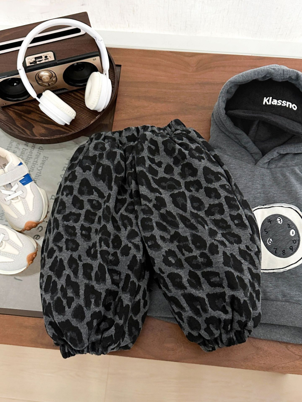 Dječje hlače s leopard uzorkom, podstavljene fleeceom, tople za gležnjeve, unisex