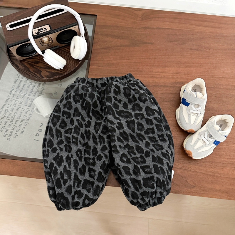 Dječje hlače s leopard uzorkom, podstavljene fleeceom, tople za gležnjeve, unisex