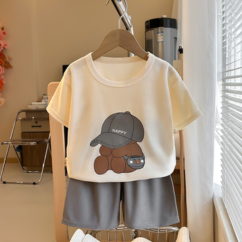 Dječji ljetni dvodijelni set s kratkim rukavima, korejskog stila, prozračni waffle materijal, unisex