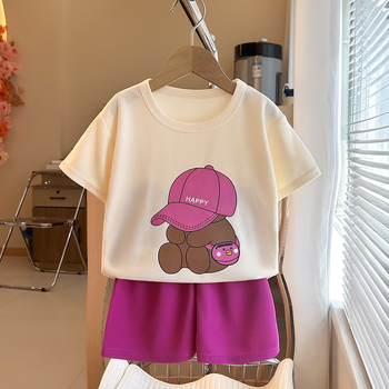 Dječji ljetni dvodijelni set s kratkim rukavima, korejskog stila, prozračni waffle materijal, unisex