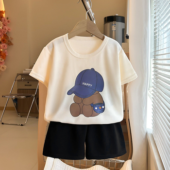 Dječji ljetni dvodijelni set s kratkim rukavima, korejskog stila, prozračni waffle materijal, unisex