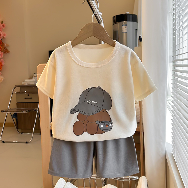 Dječji ljetni dvodijelni set s kratkim rukavima, korejskog stila, prozračni waffle materijal, unisex