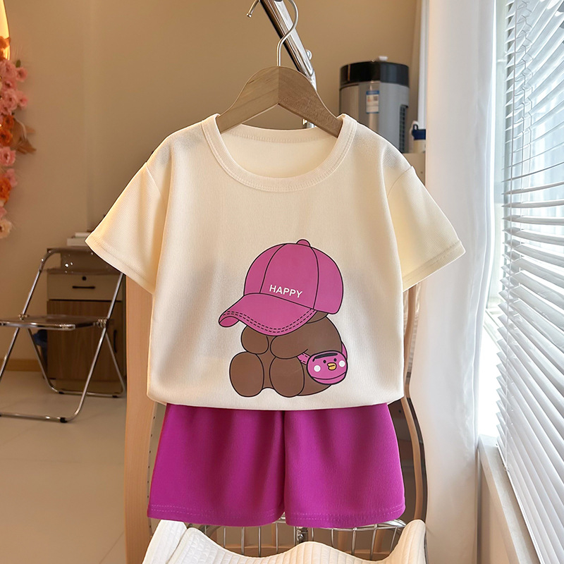 Dječji ljetni dvodijelni set s kratkim rukavima, korejskog stila, prozračni waffle materijal, unisex