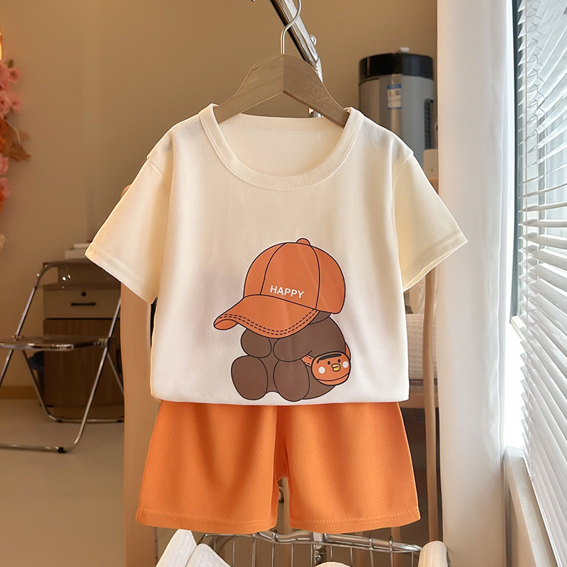 Dječji ljetni dvodijelni set s kratkim rukavima, korejskog stila, prozračni waffle materijal, unisex