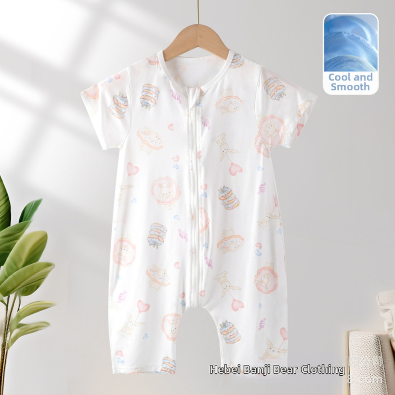 Bērnu vasaras guļammaiss – karikatūru raksts, audums no atjaunojamām šķiedrām, oderējums no ķīmiskām šķiedrām, rāvējslēdzējs: neilons, vecums 0-3 gadi.