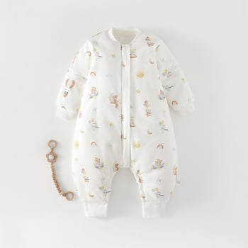 Sac de dormit pentru copii pentru iarnă și toamnă, țesătură din 95% bumbac cu umplutură poliester, mâneci detașabile, lavabil, potrivit pentru vârsta 1–6 ani