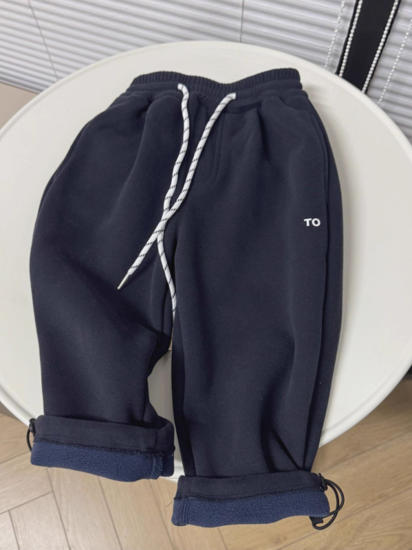 Koreai stílusú gyerek sportnadrág fleece béléssel, téli hosszú nadrág, 60% pamut, 140 cm feletti gyermekeknek