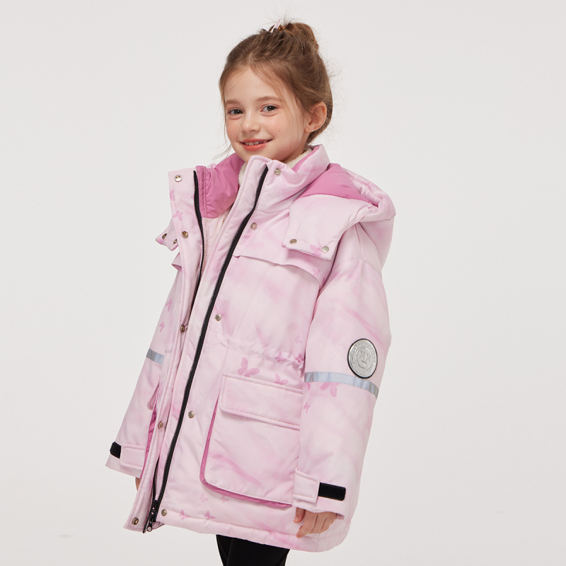 Lányoknak szánt koreai stílusú kapucnis pehelydzseki, fehér kacsa tollal töltve, téli, középhosszú, bő szabású