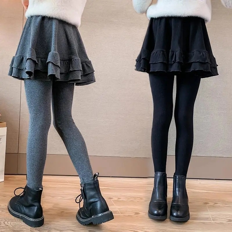 Dječje culotte hlače za proljeće i jesen, korejskog stila, fleece podstava, visok pas, 30% pamuka