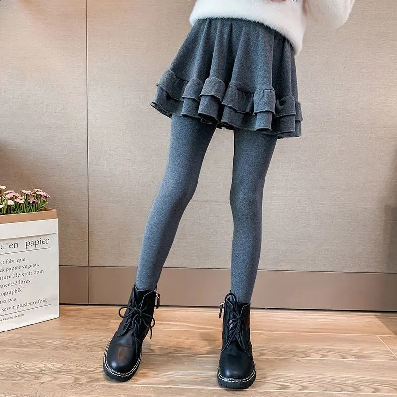 Dječje culotte hlače za proljeće i jesen, korejskog stila, fleece podstava, visok pas, 30% pamuka