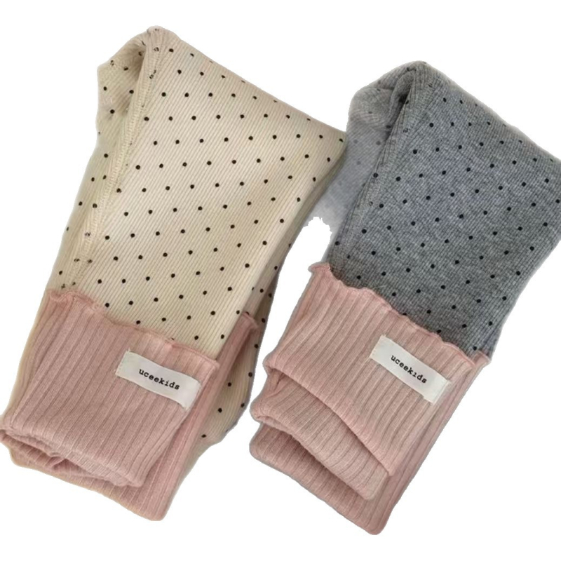 Meitenēm ziemas legingi ar elastīgu jostu, 90% poliesteris, punktēts raksts, vecums 3–8 gadi, Korejas stils