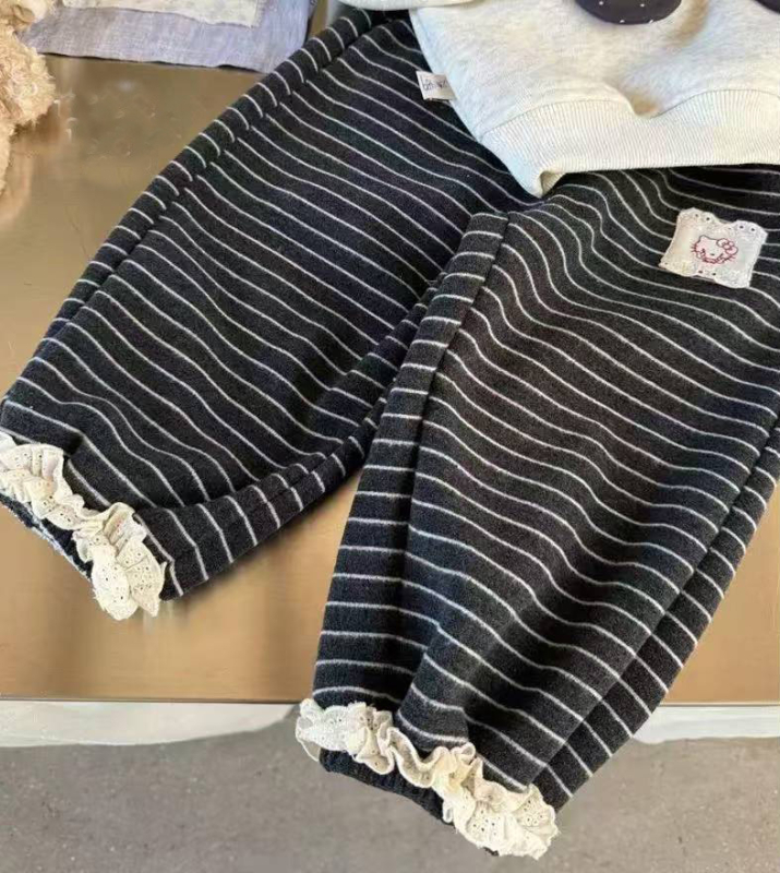 Pantaloni lungi cu dungi pentru fete, talie elastică, casual toamnă/iarnă, țesătură poliester 60% din amestec