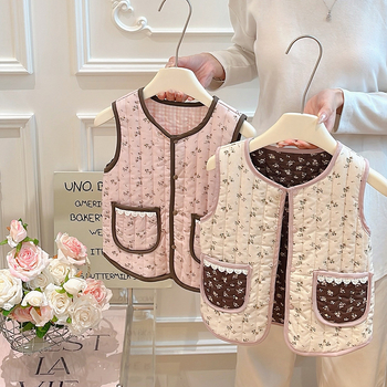 Veste pentru copii pentru fete, groasă, cu model desen animat, stil coreean, toamnă-iarnă; exterior din bumbac, 50% viscoză, căptușeală din bumbac, umplutură poliester