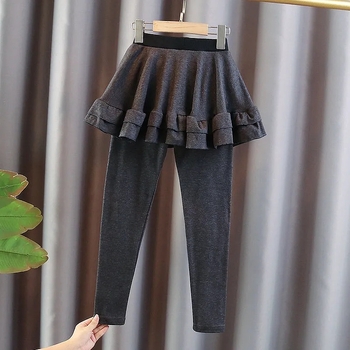 Tüdrukutele fleece-voodriga paksud culottes, elastne vöökoht, 30% puuvill, Korea-stiil, sügis-talv