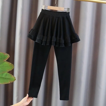 Tüdrukutele fleece-voodriga paksud culottes, elastne vöökoht, 30% puuvill, Korea-stiil, sügis-talv