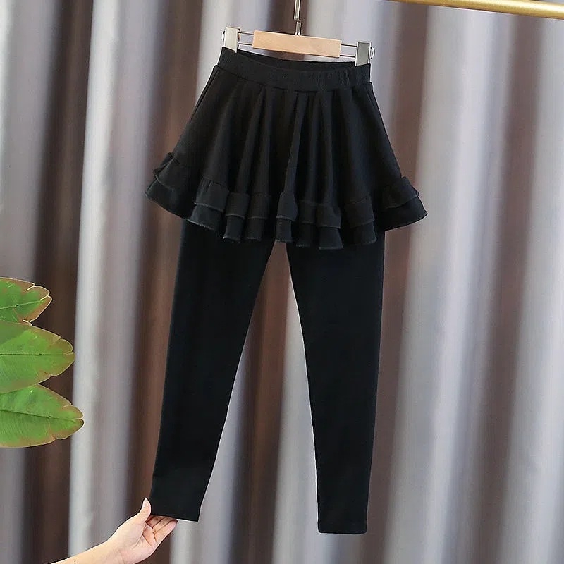 Tüdrukutele fleece-voodriga paksud culottes, elastne vöökoht, 30% puuvill, Korea-stiil, sügis-talv