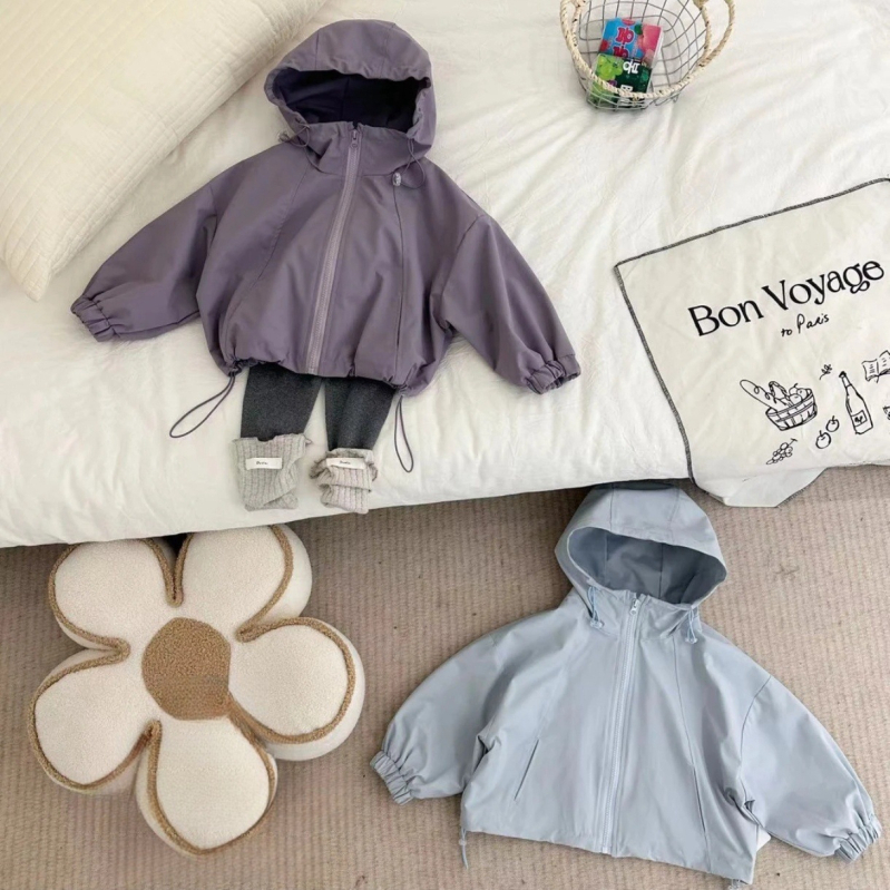 Két darabos gyerek szett: koreai stílusú pamut kapucnis kabát és nadrág, tavasz–ősz, 3–8 éveseknek