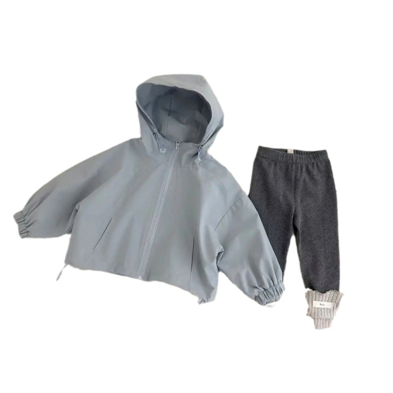 Két darabos gyerek szett: koreai stílusú pamut kapucnis kabát és nadrág, tavasz–ősz, 3–8 éveseknek