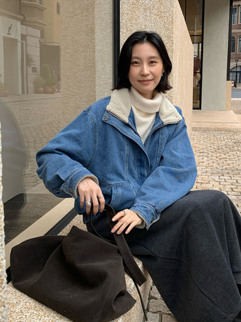 Дънково яке с яка от смесена вълна, памук-полиестер плат, 2025 зима, корейска версия, стандартна дължина