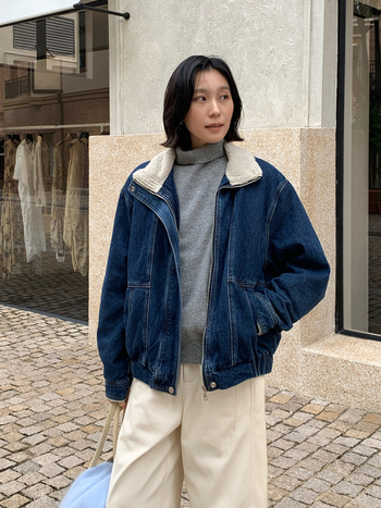 Дънково яке с яка от смесена вълна, памук-полиестер плат, 2025 зима, корейска версия, стандартна дължина