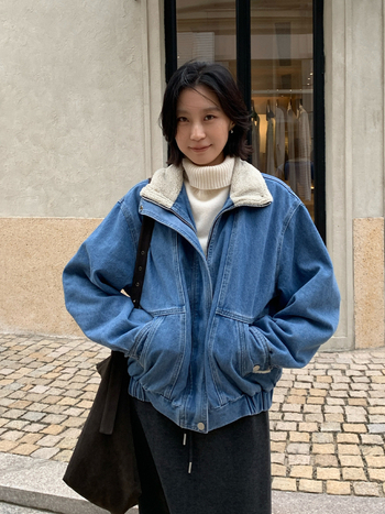 Дънково яке с яка от смесена вълна, памук-полиестер плат, 2025 зима, корейска версия, стандартна дължина