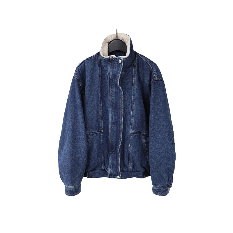 Дънково яке с яка от смесена вълна, памук-полиестер плат, 2025 зима, корейска версия, стандартна дължина