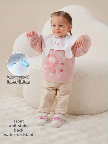 Vaikų vandeniui atsparus corduroy smock su bib, animacinis raštas, 100% poliesteris, amžius 0–1 metų, ruduo 2025