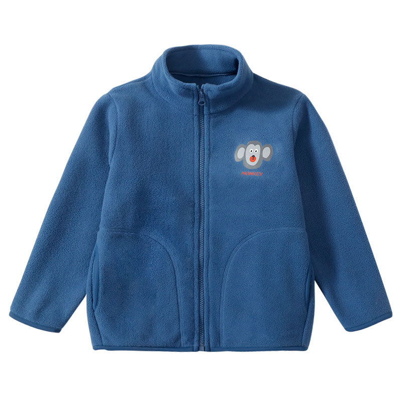 Dječja fleksi jakna unisex sa stojećim ovratnikom, prednji zatvarač, dugi rukavi, debeli flis, cartoon uzorak
