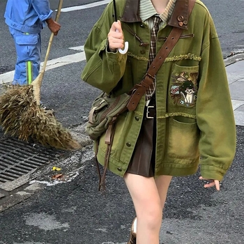 Деним яке с поло яка, дълги ръкави, свобдна кройка, редовна дължина, есен 2025