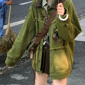 Деним яке с поло яка, дълги ръкави, свобдна кройка, редовна дължина, есен 2025