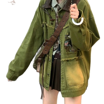 Деним яке с поло яка, дълги ръкави, свобдна кройка, редовна дължина, есен 2025