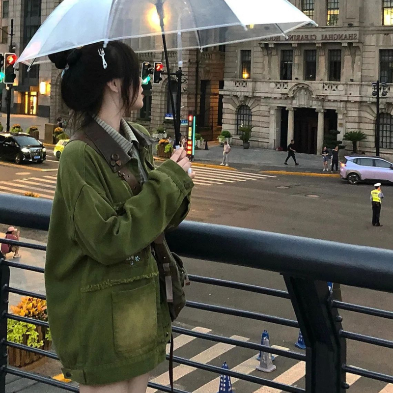 Деним яке с поло яка, дълги ръкави, свобдна кройка, редовна дължина, есен 2025