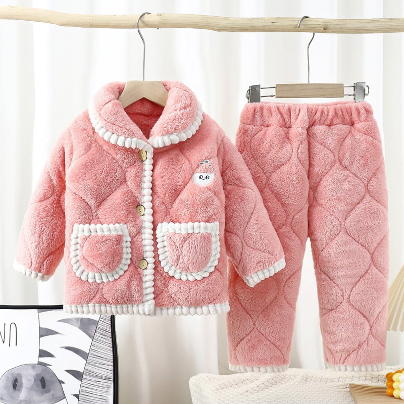 Детски пижамен комплект от дебел фланел за зима, две части, дълъг ръкав, за деца на възраст 3–8 години