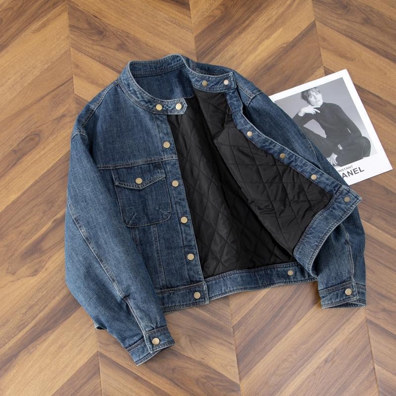 Дънково подплатено яке, свободна кройка, кръгло деколте, регулярна дължина, пролет 2025