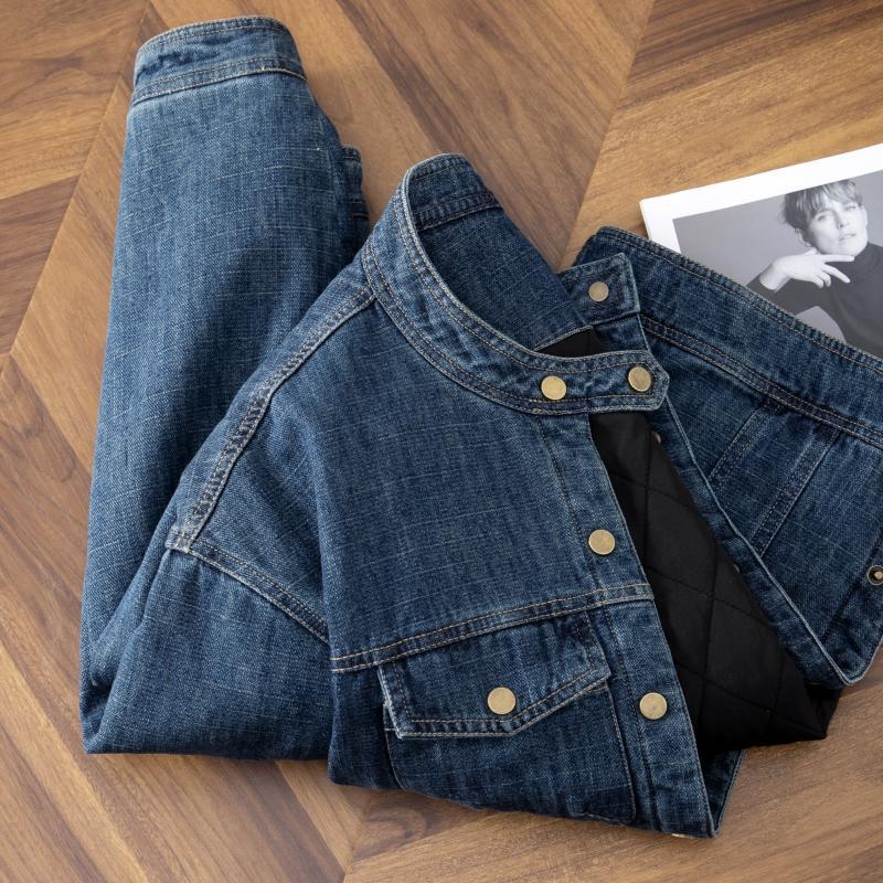 Дънково подплатено яке, свободна кройка, кръгло деколте, регулярна дължина, пролет 2025