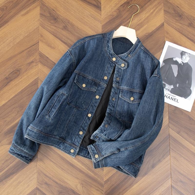 Дънково подплатено яке, свободна кройка, кръгло деколте, регулярна дължина, пролет 2025