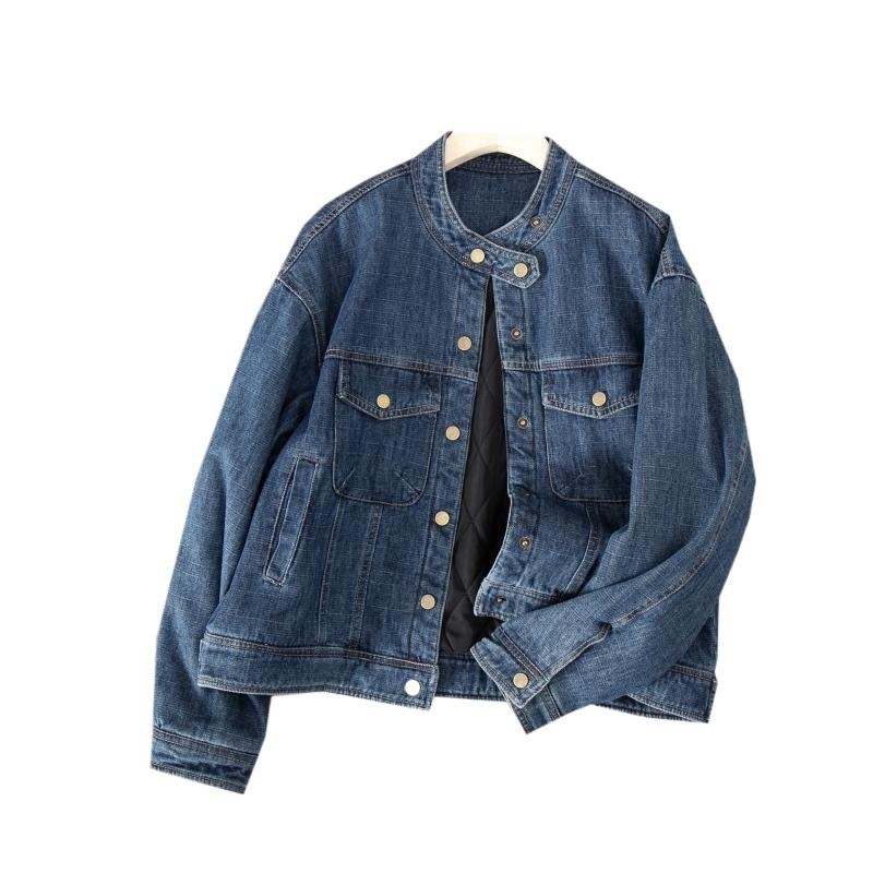 Дънково подплатено яке, свободна кройка, кръгло деколте, регулярна дължина, пролет 2025