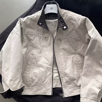 Harrington μπουφάν - σταθερός γιακάς, εφαρμοστή γραμμή, μονόκουμπωτο κούμπωμα, βαμβακερό ύφασμα, επένδυση από βαμβάκι 50%+