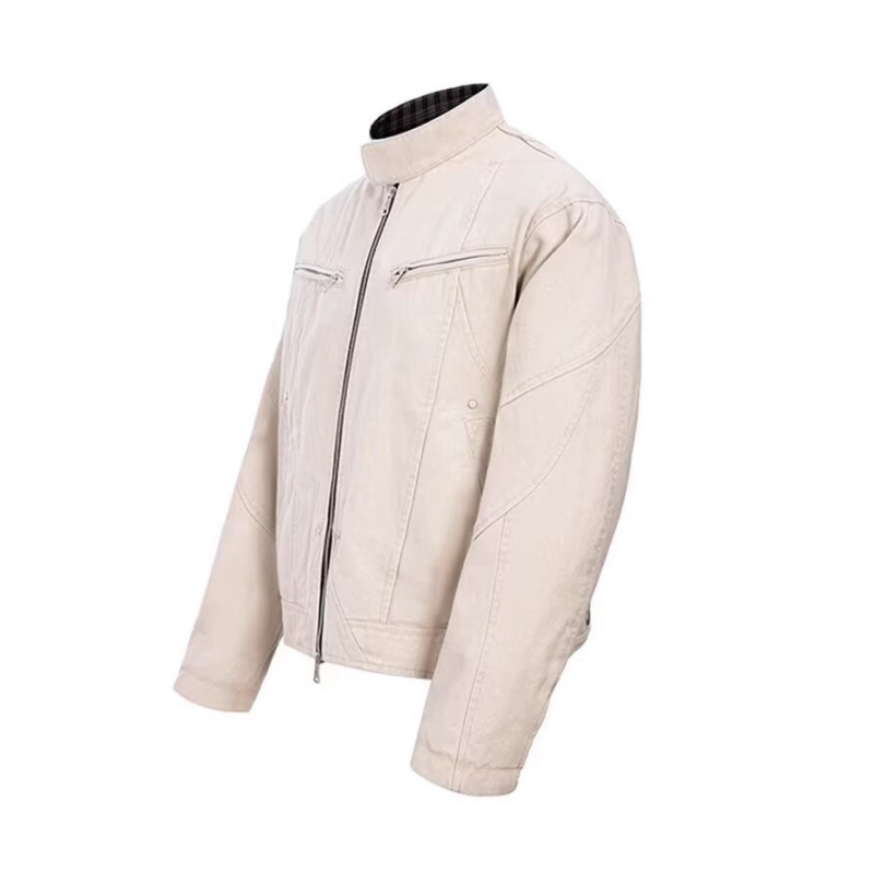 Harrington μπουφάν - σταθερός γιακάς, εφαρμοστή γραμμή, μονόκουμπωτο κούμπωμα, βαμβακερό ύφασμα, επένδυση από βαμβάκι 50%+