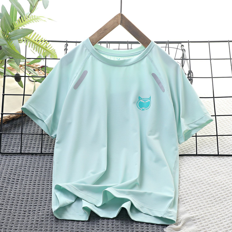 Tricou pentru copii, uscare rapidă, material nylon, imprimeu cu desene animate, guler rotund, mâneci scurte